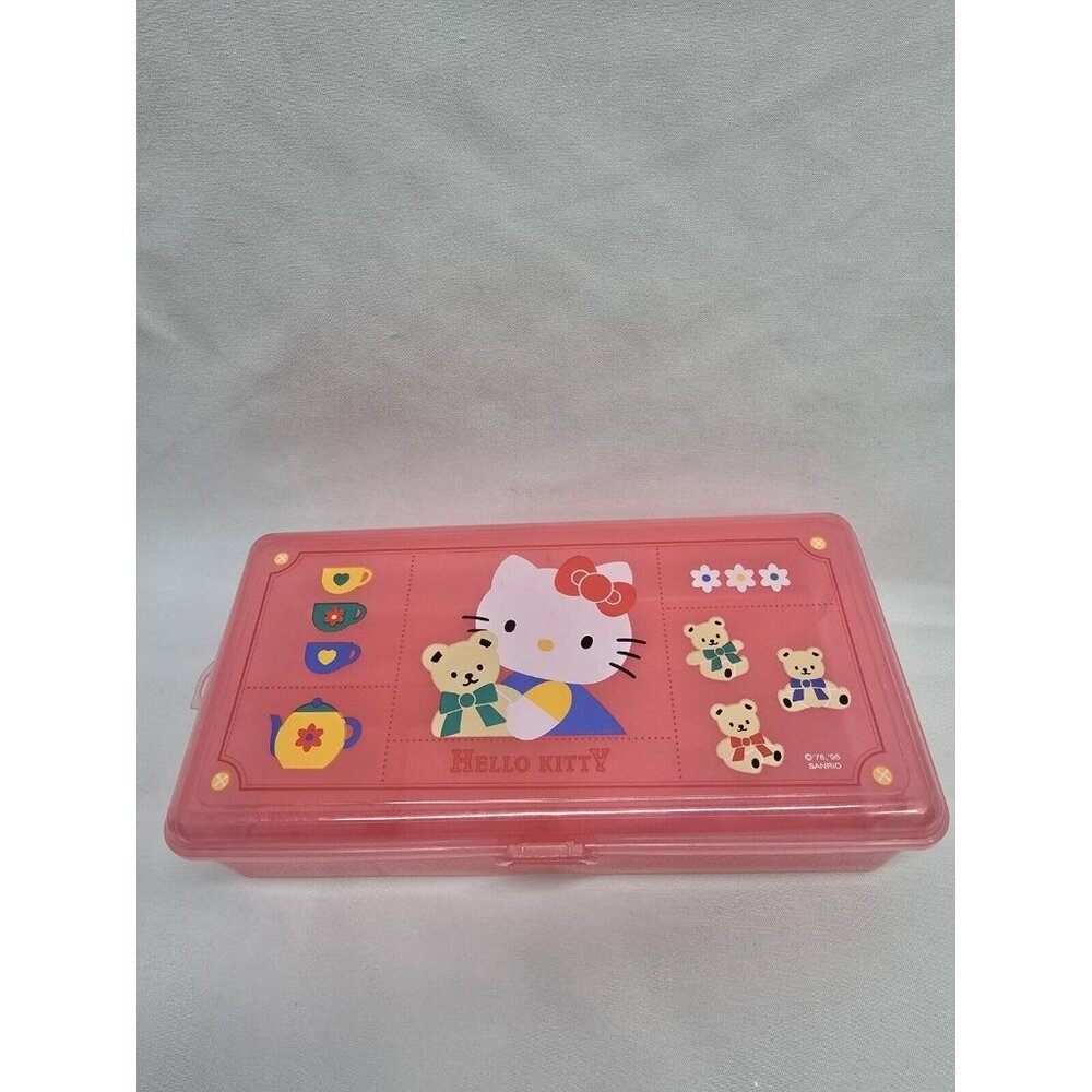 Hello Kitty Sanrio Vintage 1990s Pink Plastic Storage Case With Dividers